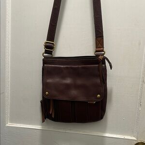 Fossil Brown Leather Messenger Bag with Adjustable Strap